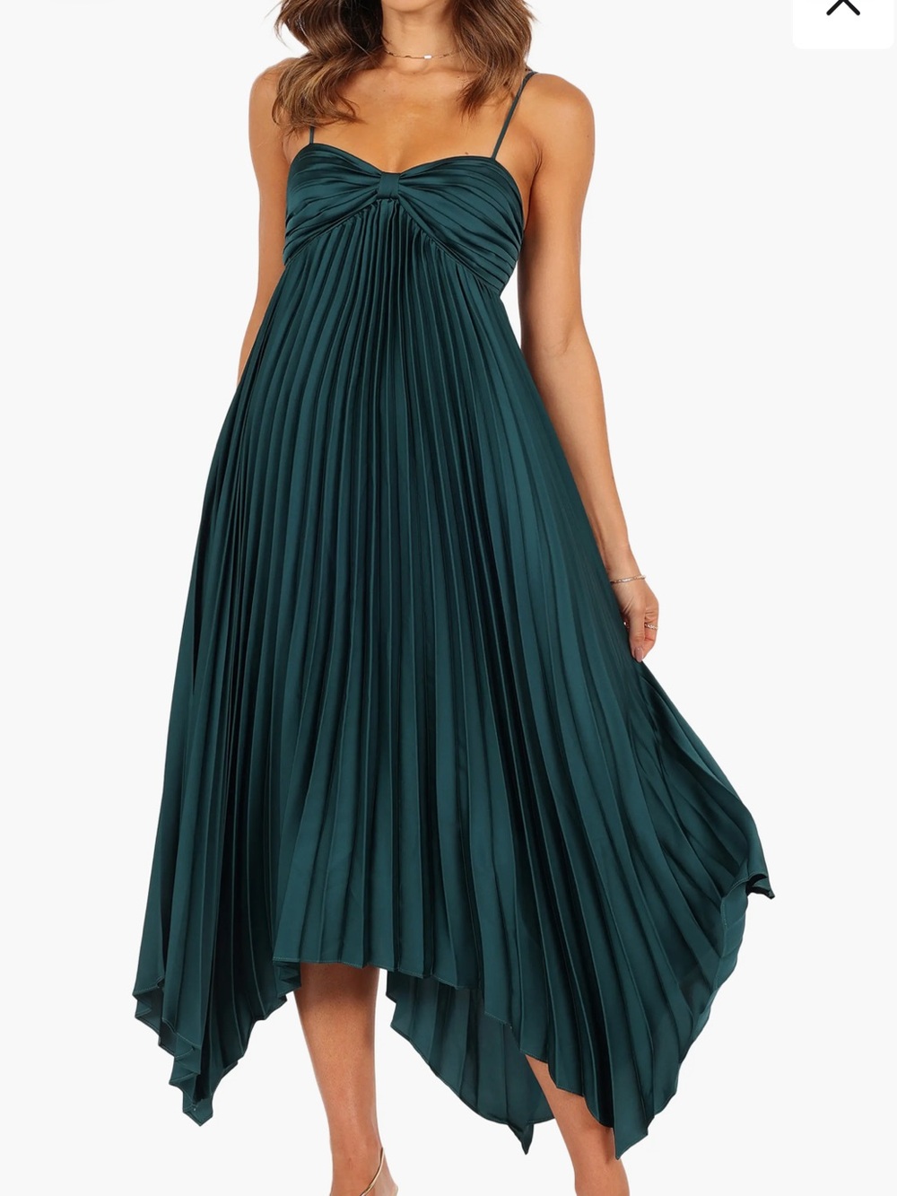 Petal & Pup Teal Pleated Handkerchief-Hem Midi Skirt